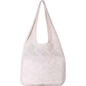 Women's Beige 4 Crochet Bag Cute Mesh Summer Knitted Shoulder Beach Tote Bag
